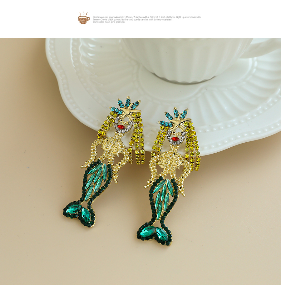 Fashion Gold Color Alloy Diamond Mermaid Stud Earrings,Drop Earrings