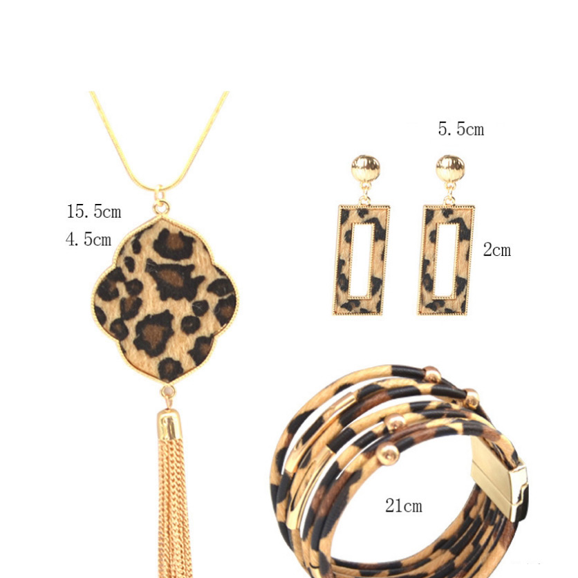 Fashion Diamond Hollow Suit Leopard Print Geometric Tassel Magnet Buckle Earrings Bracelet Necklace,Jewelry Sets