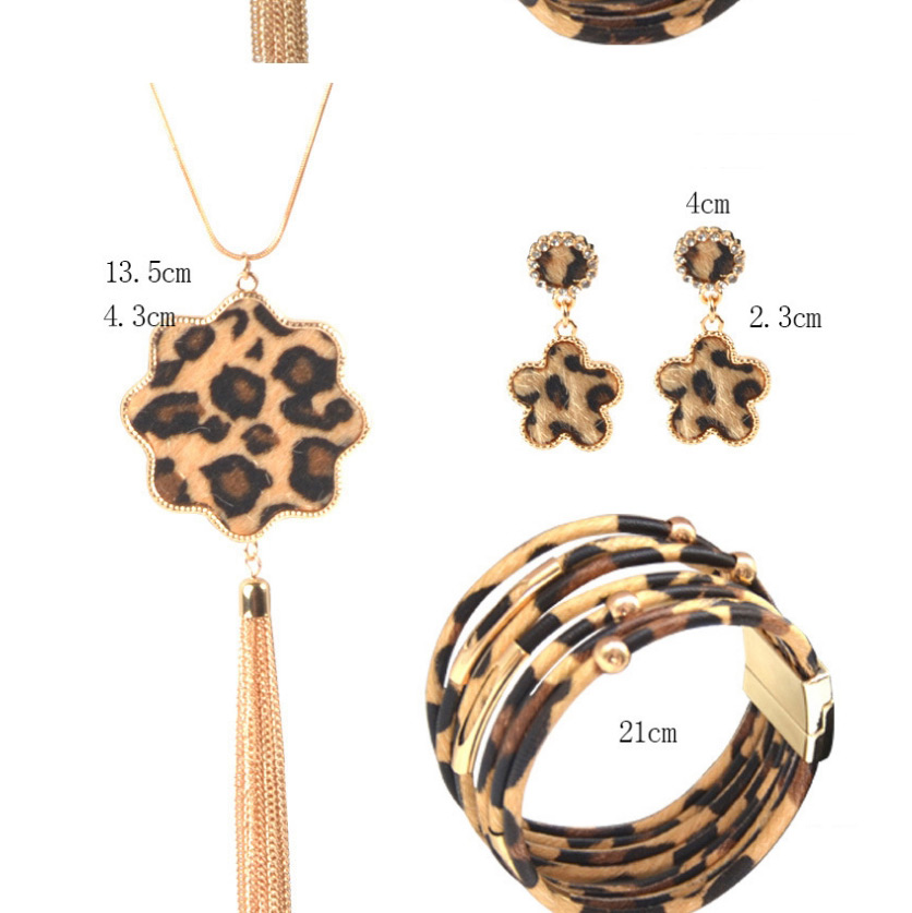 Fashion Round Suit Leopard Print Geometric Tassel Magnet Buckle Earrings Bracelet Necklace,Jewelry Sets