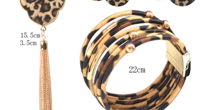 Fashion Four Leaf Clover Leopard Print Tassel Geometric Earrings Necklace Bracelet,Jewelry Sets