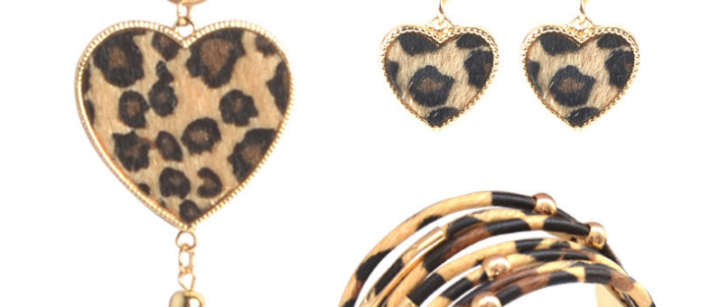Fashion Leopard Print Suit Leopard Print Love Heart Print Tassel Earrings Necklace Bracelet,Jewelry Sets