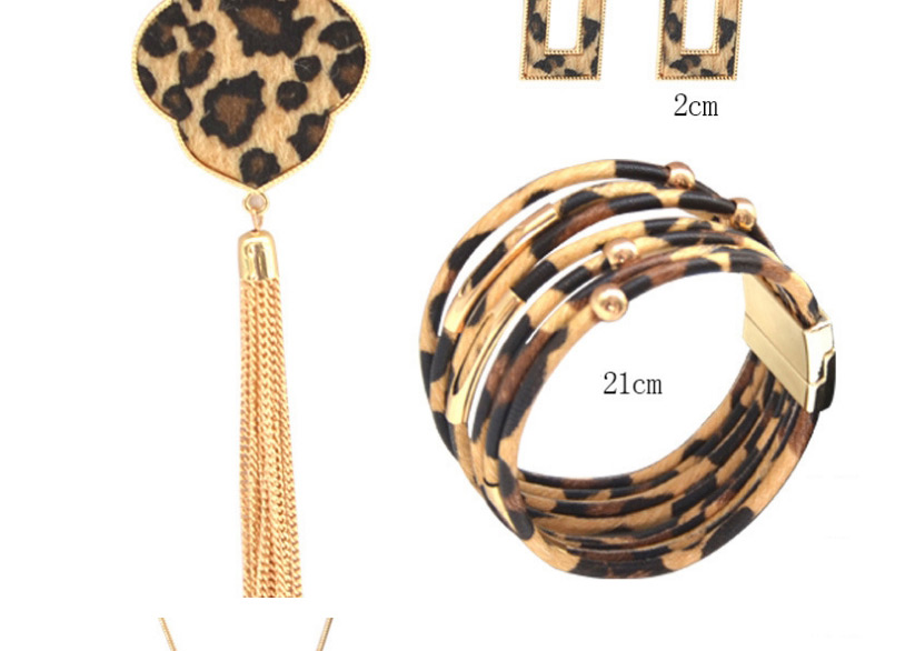 Fashion Hollow Four-leaf Clover Earrings Leopard Print Tassel Geometric Alloy Earrings Necklace Bracelet,Jewelry Sets