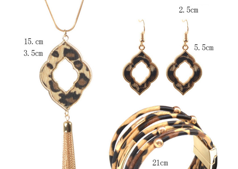 Fashion Flower Earrings Leopard Print Tassel Geometric Alloy Earrings Necklace Bracelet,Jewelry Sets
