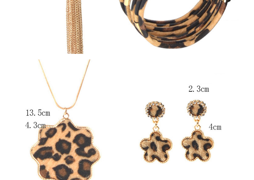 Fashion Hollow Four-leaf Clover Combination Leopard Print Tassel Geometric Alloy Earrings Necklace Bracelet,Jewelry Sets