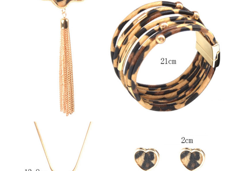 Fashion Inconsistent Love Earrings Leopard Print Tassel Geometric Alloy Earrings Necklace Bracelet,Jewelry Sets