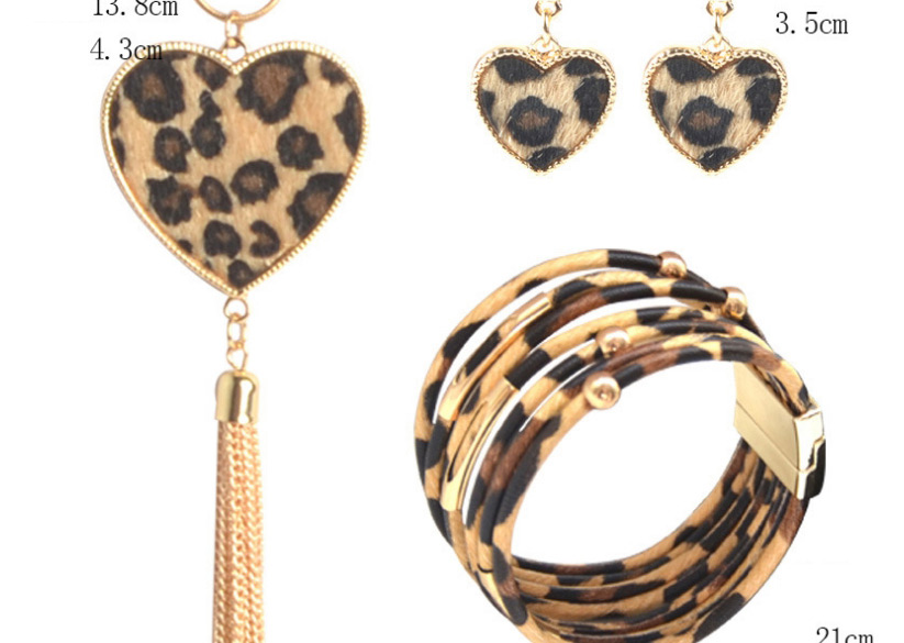 Fashion Oval Combination Leopard Print Tassel Geometric Alloy Earrings Necklace Bracelet,Jewelry Sets