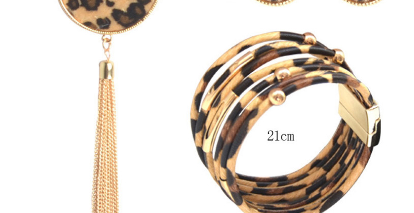 Fashion Leopard Print Suit Leopard Pattern Tassel Alloy Necklace Earrings Bracelet,Jewelry Sets