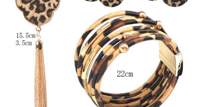Fashion Leopard Print Suit Leopard Geometric Tassel Alloy Necklace Earrings Bracelet,Jewelry Sets