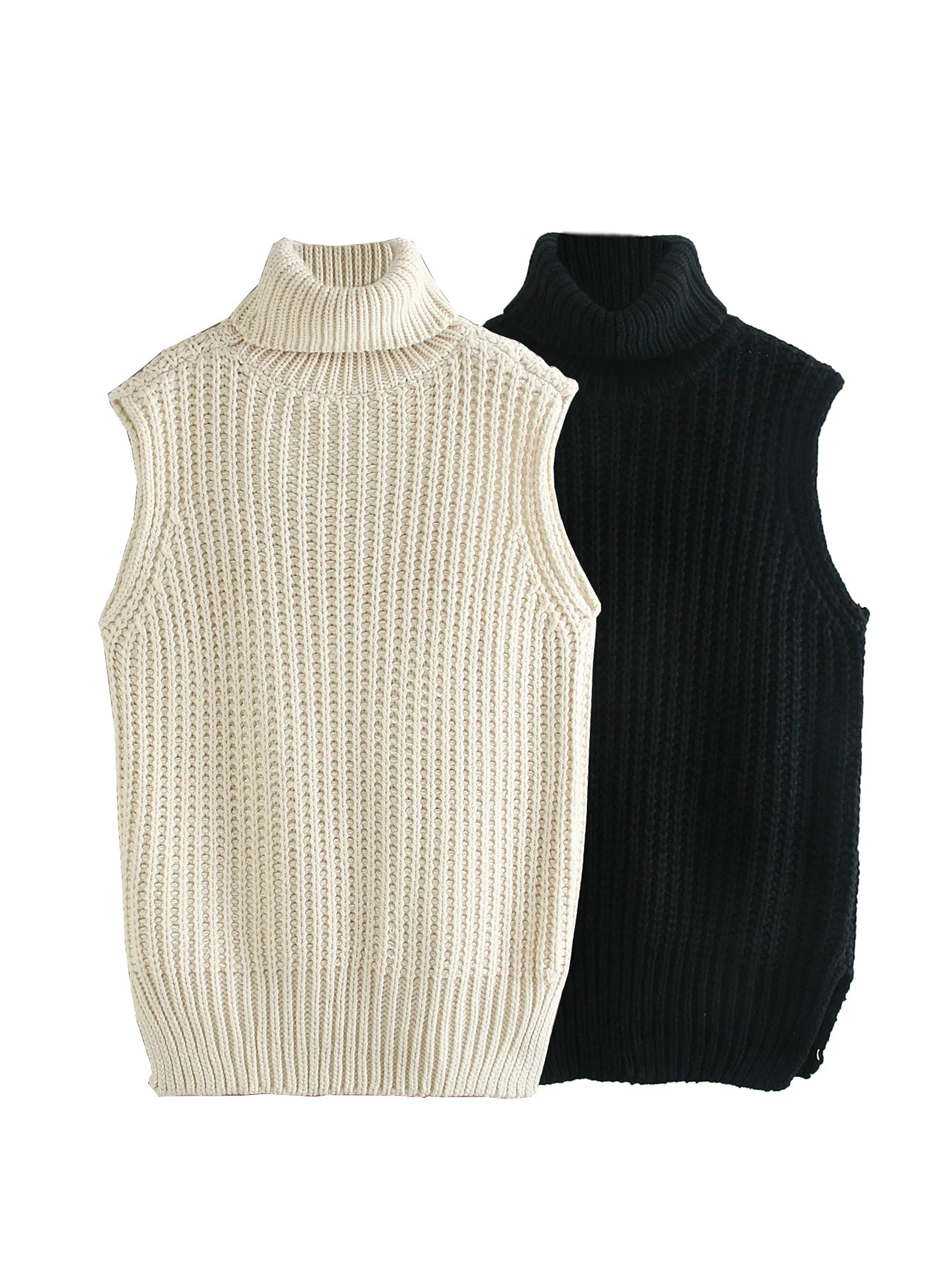 Fashion Creamy-white Turtleneck Thick Wool Knitted Vest,Sweater