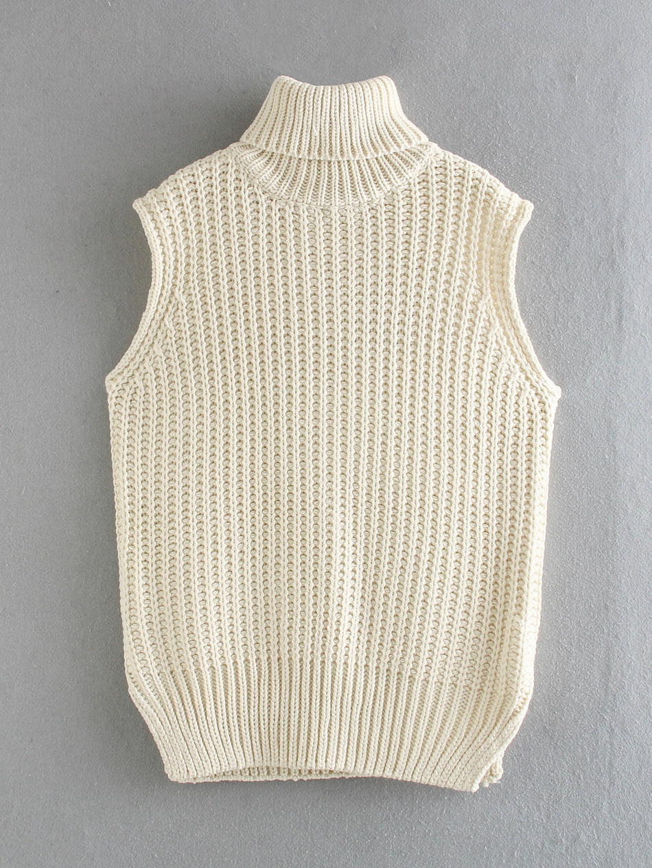 Fashion Creamy-white Turtleneck Thick Wool Knitted Vest,Sweater