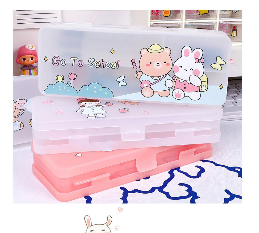 Fashion Double-layer Stationery Box-pink Carrot Rabbit Large Capacity Transparent Double Layer Frosted Stationery Box,Pencil Case/Paper Bags