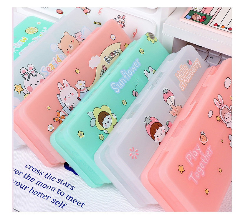Fashion Double-layer Stationery Box-pink Carrot Rabbit Large Capacity Transparent Double Layer Frosted Stationery Box,Pencil Case/Paper Bags
