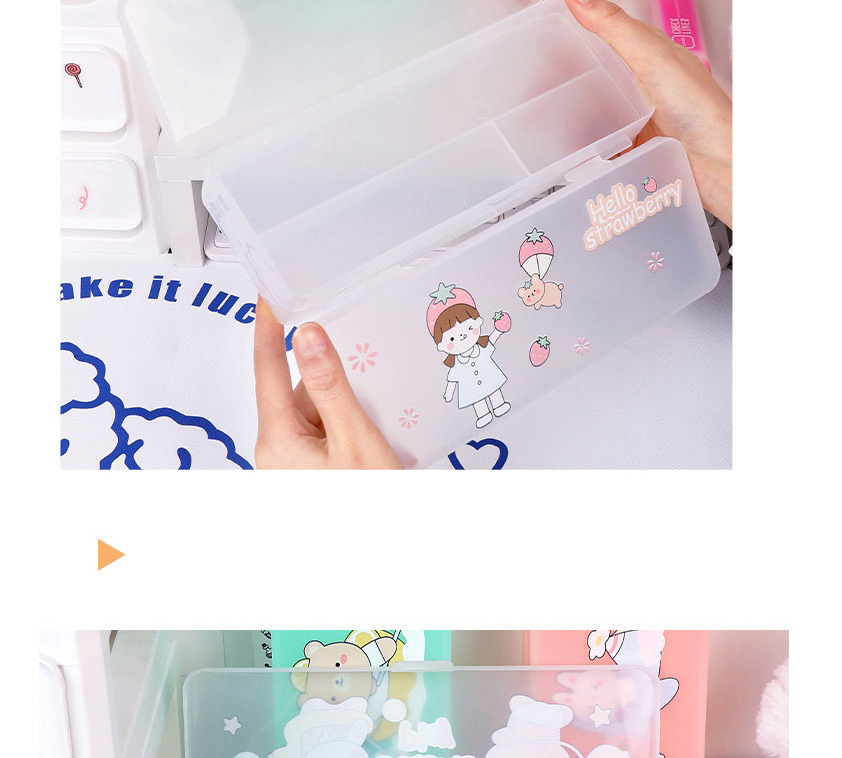 Fashion Double-layer Stationery Box-green Boating Bear Large Capacity Transparent Double Layer Frosted Stationery Box,Pencil Case/Paper Bags