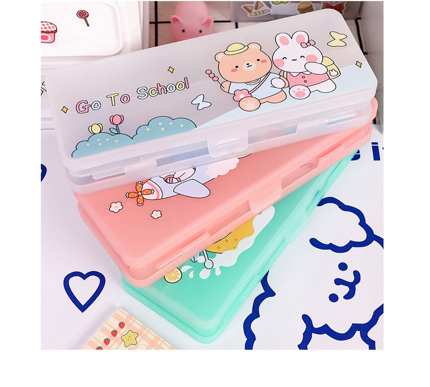 Fashion Double-layer Stationery Box-white Swimming Ring Rabbit Large Capacity Transparent Double Layer Frosted Stationery Box,Pencil Case/Paper Bags