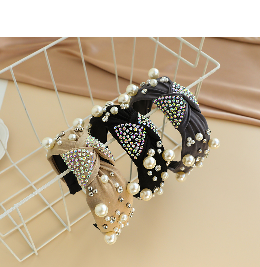 Fashion Gray Fabric With Diamond-studded Pearls And Knotted Hair Band,Head Band