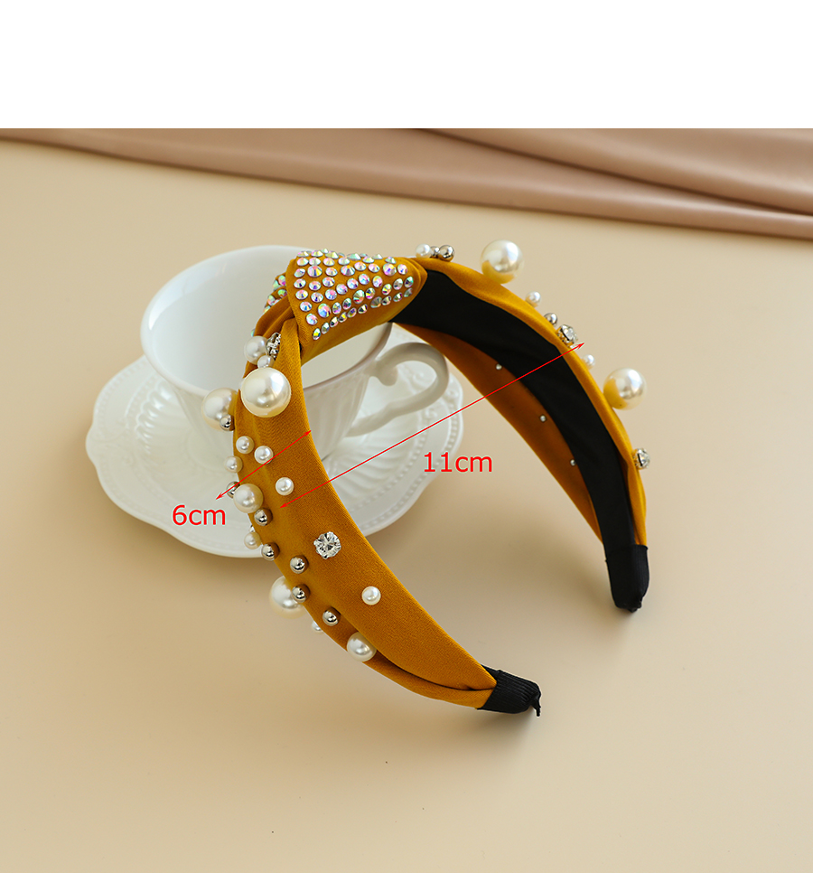 Fashion Yellow Fabric Diamond-studded Pearl-knotted Headband,Head Band