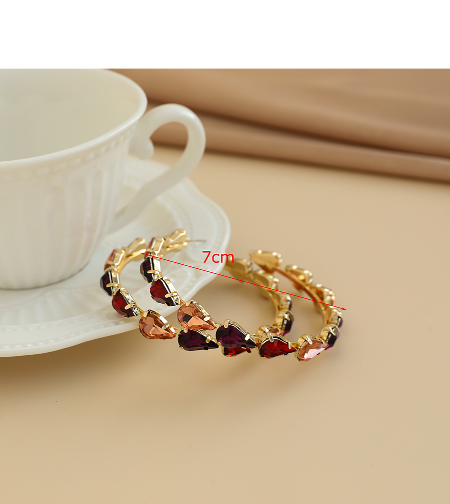 Fashion Red Wine Alloy Diamond C-shaped Circle Earrings,Hoop Earrings