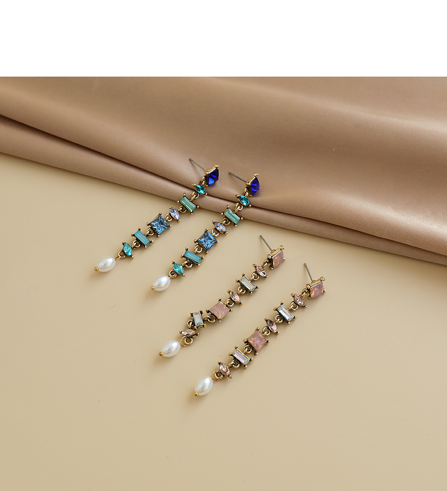 Fashion Blue Alloy Diamond Pearl Geometric Stud Earrings,Drop Earrings
