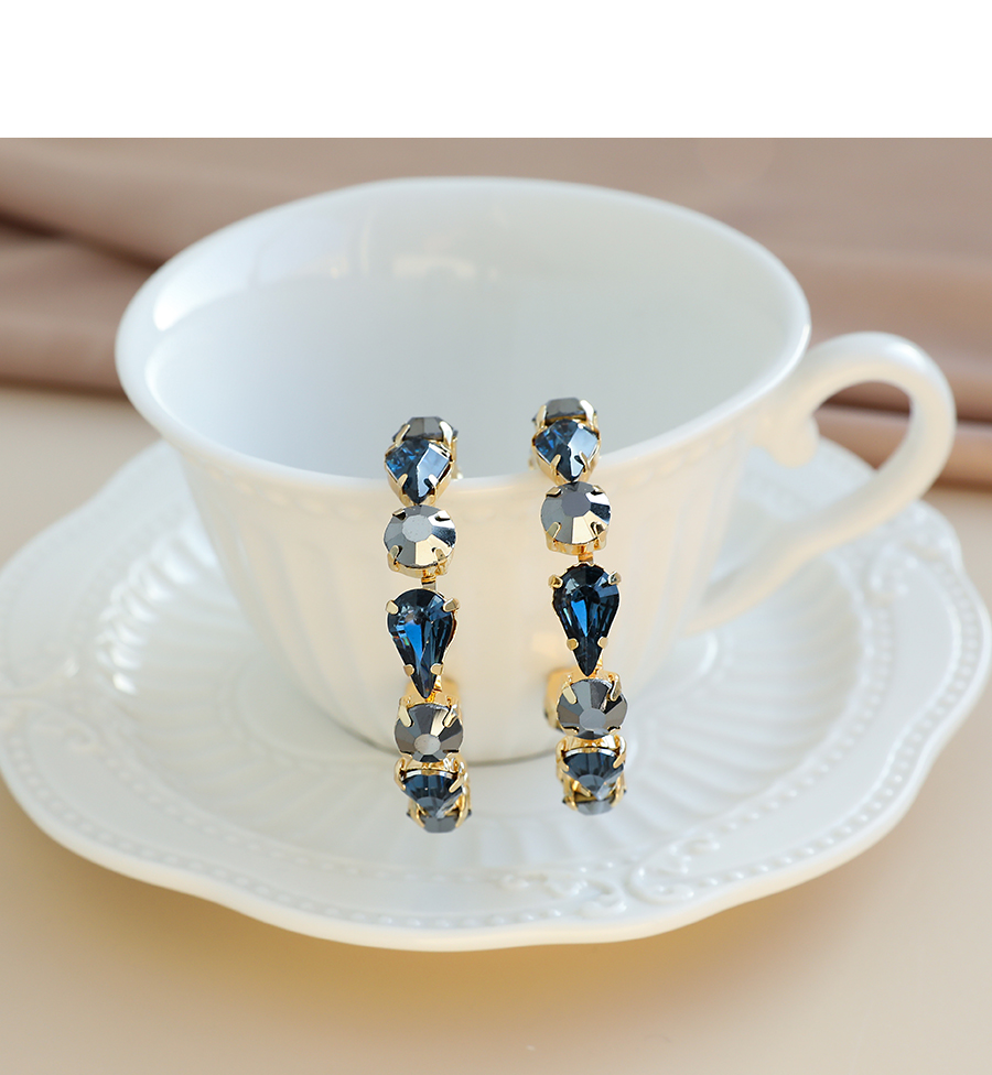 Fashion Blue Alloy Diamond C-shaped Circle Earrings,Hoop Earrings