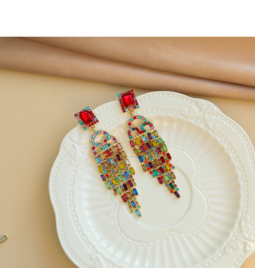 Fashion Color Alloy Diamond Tassel Stud Earrings,Drop Earrings