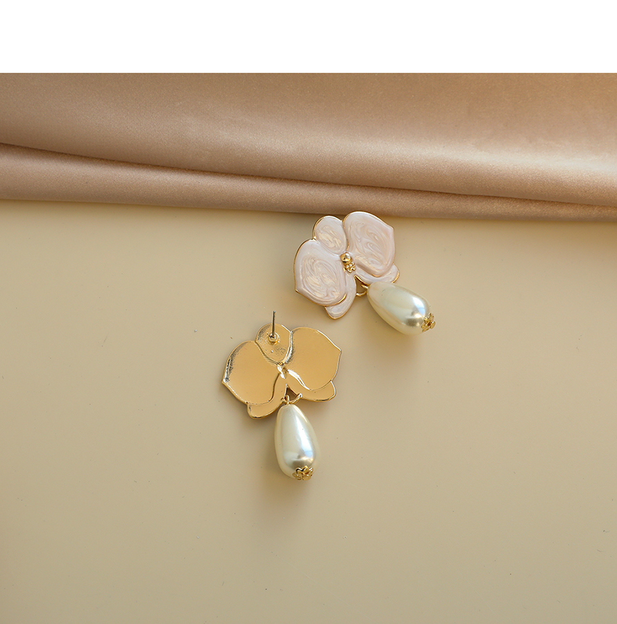 Fashion Pink Alloy Pearl Flower Stud Earrings,Drop Earrings