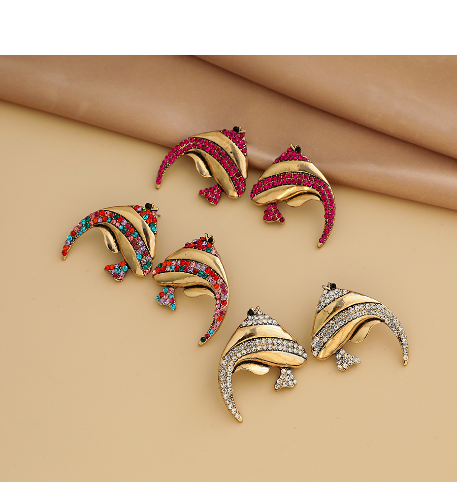 Fashion Color Alloy Diamond Fish Earrings,Stud Earrings