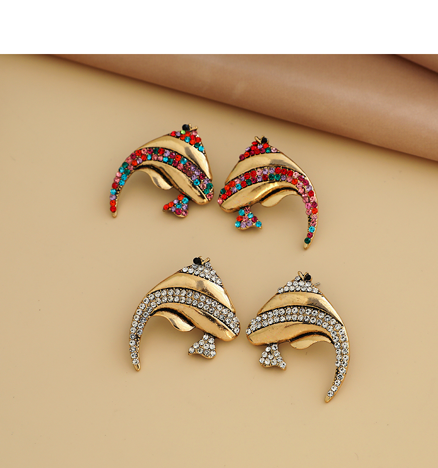 Fashion Color Alloy Diamond Fish Earrings,Stud Earrings