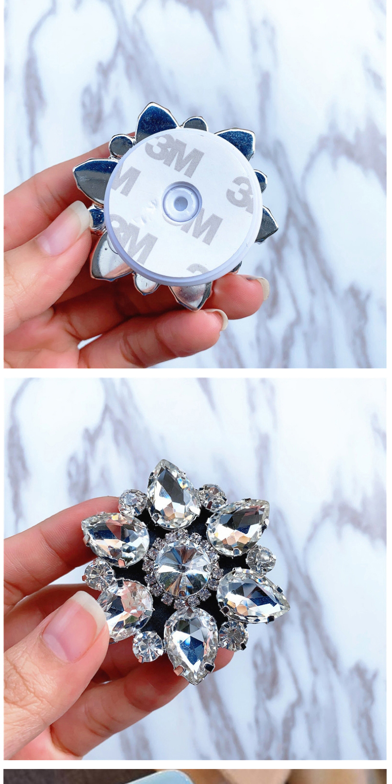 Fashion No. 2 Small Diamond-silver Color Bottom Jeweled Cubic Crystal Stand Ring Clasp,Phone Hlder