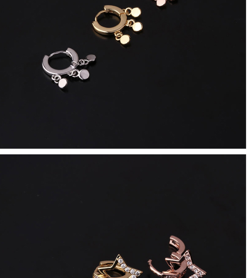 Fashion Rose Gold 8# Geometric Irregular Gold-plated Copper Single Earring With Diamonds,Earrings