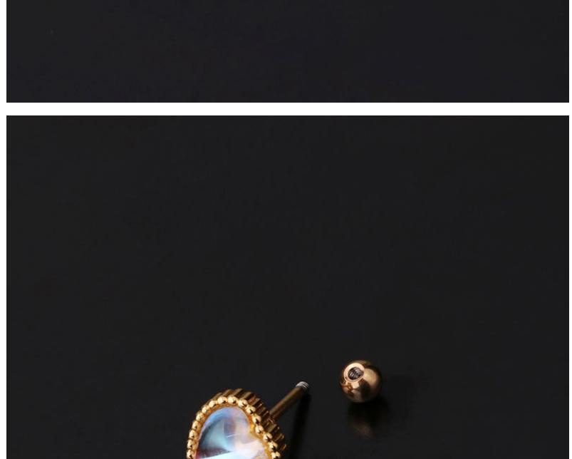 Fashion Peach Heart-gold Color Round Love Moonstone Stainless Steel Piercing Screw Stud Earrings,Earrings