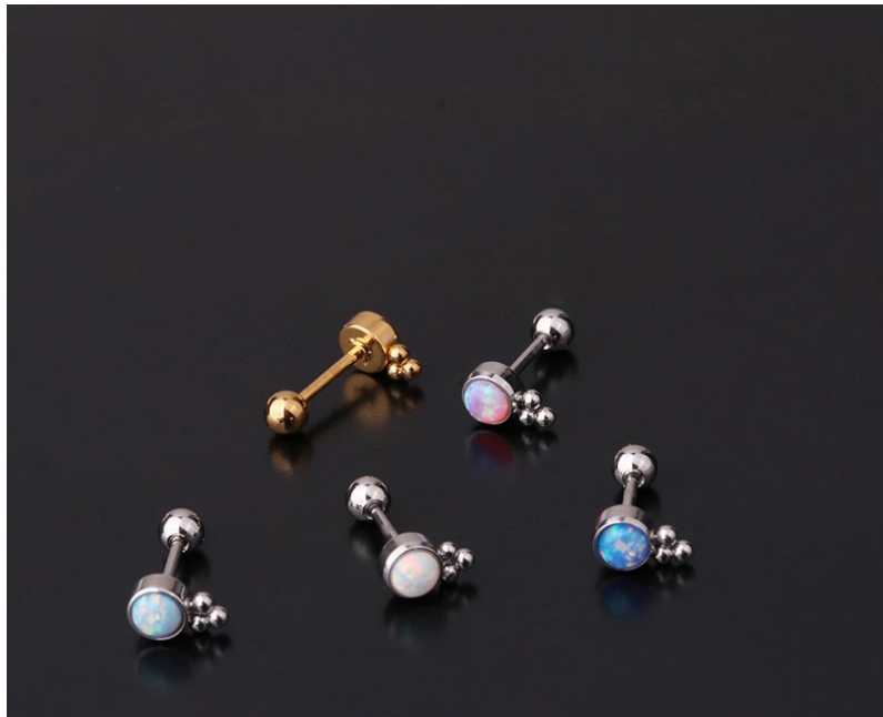 Fashion Silver Color 3 Stainless Steel Inlaid Aussie Round Screw Ball Earrings,Earrings