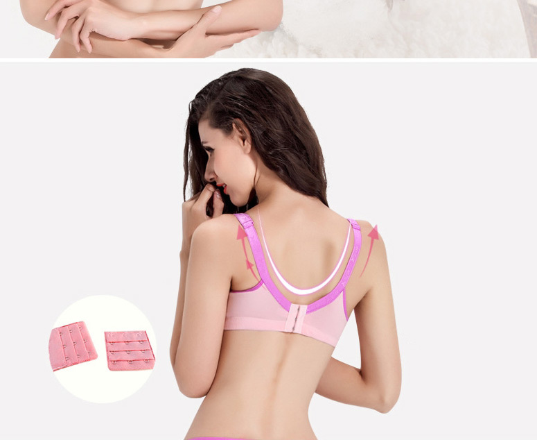 Fashion Pink Gray Edge Adjustable Gather Anti-sagging Pure Cotton Non-wire Nursing Bra,SLEEPWEAR & UNDERWEAR