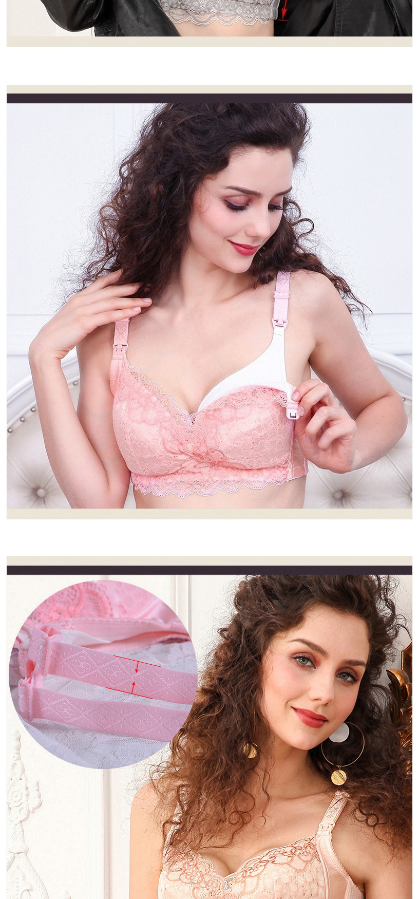 Fashion Pink Honeycomb Mold Cup Breathable Lace Front Buckle Nursing Bra,SLEEPWEAR & UNDERWEAR