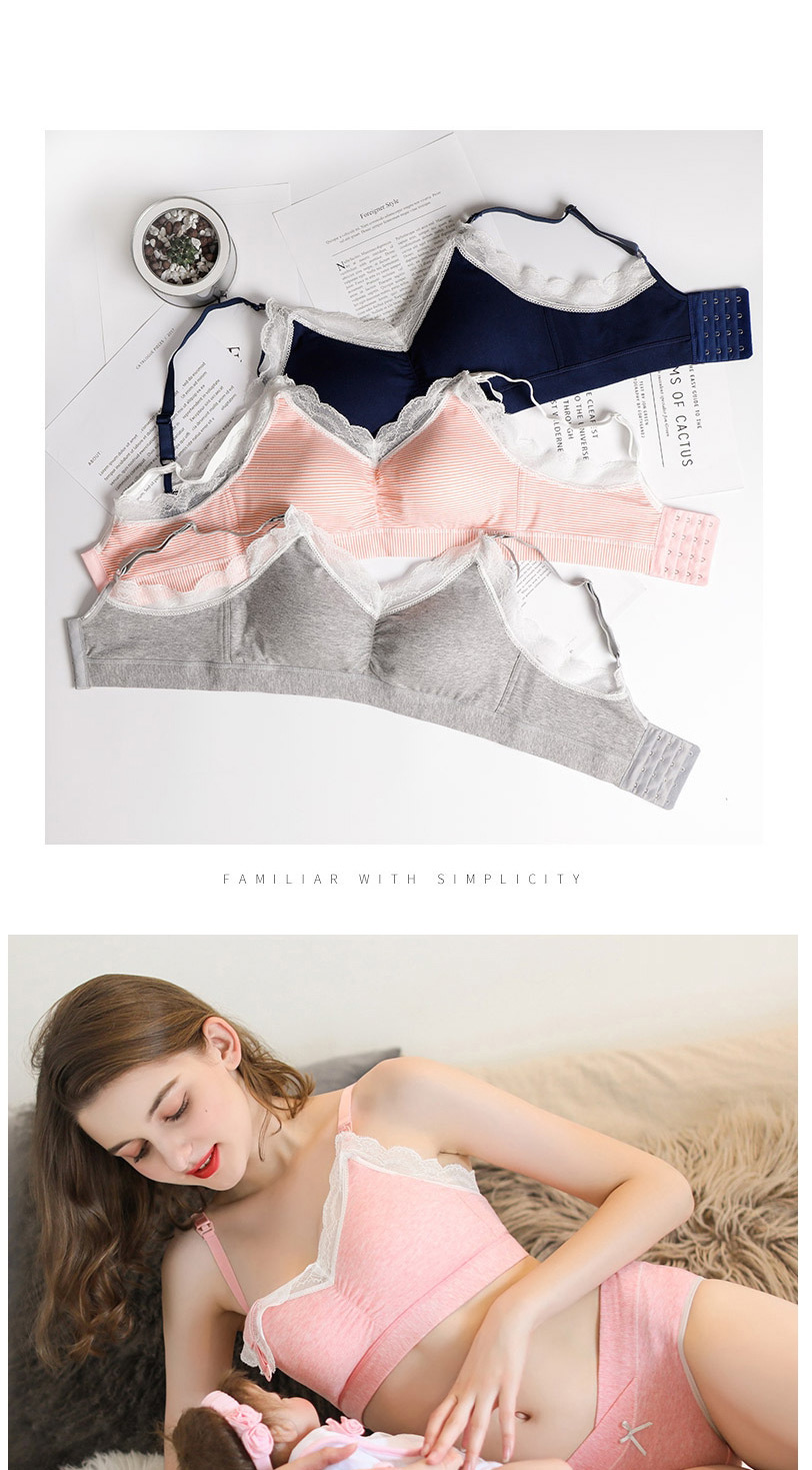 Fashion Lace White Small Stripes Non-wire Gathers Cotton Nursing Bra,SLEEPWEAR & UNDERWEAR