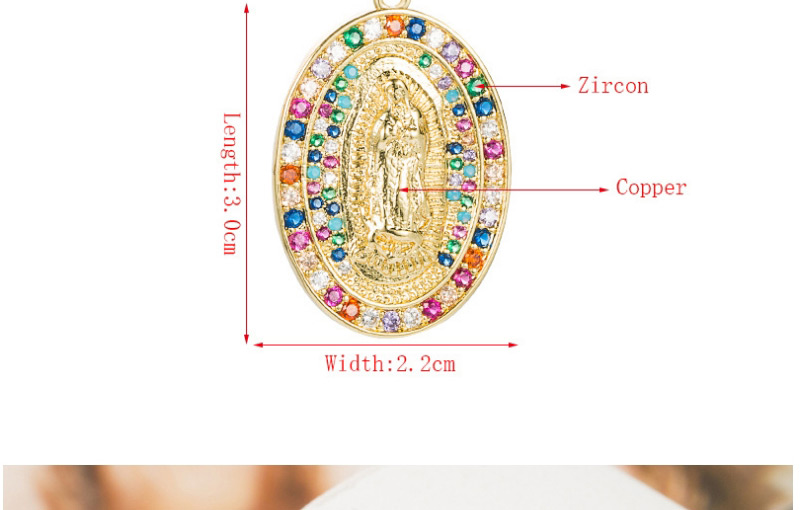 Fashion Color Diamond Oval Virgin Statue Pendant Gold-plated Copper Necklace,Necklaces