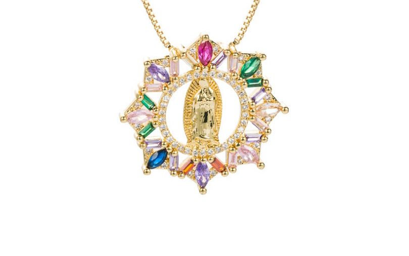 Fashion Color Geometric Hollow Virgin Mary Pendant Gold-plated Copper Necklace With Zircon,Necklaces