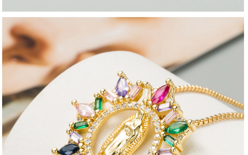 Fashion Color Geometric Hollow Virgin Mary Pendant Gold-plated Copper Necklace With Zircon,Necklaces
