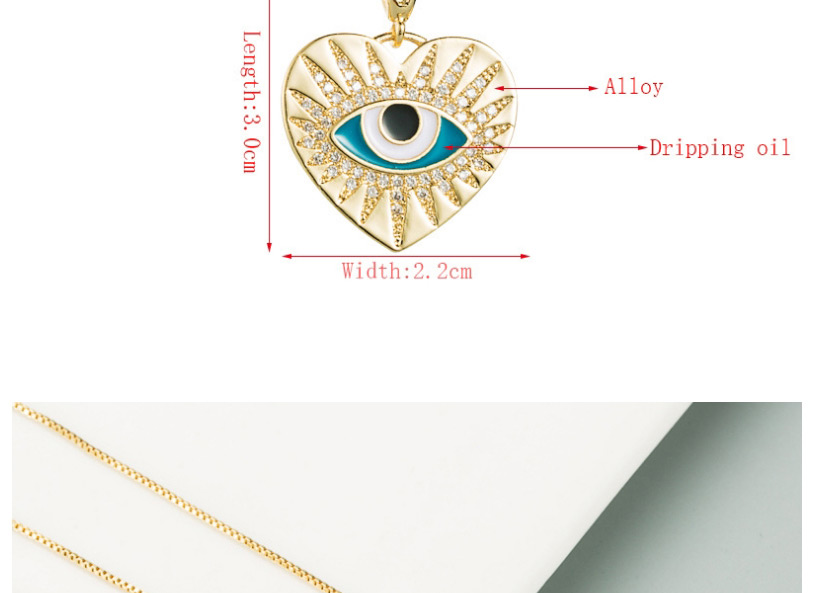 Fashion Blue-green Eye Drop Oil Heart Pendant Copper Micro-inlaid Zircon Necklace,Necklaces