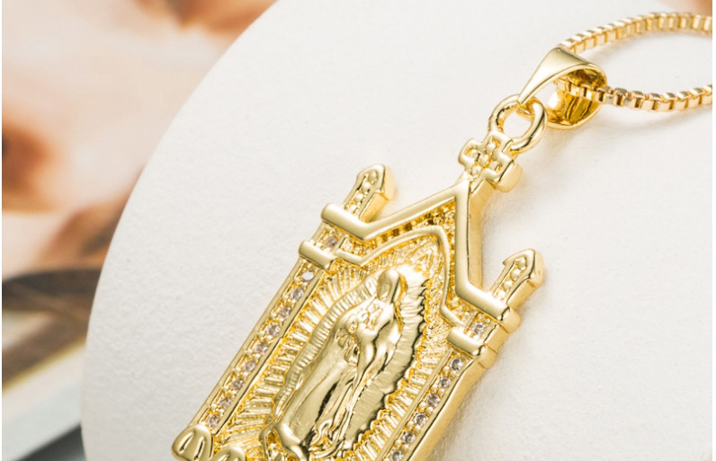Fashion Gold Color Bronze Plated 18k Gold Micro-set Zircon Virgin Mary Pendant Necklace,Necklaces