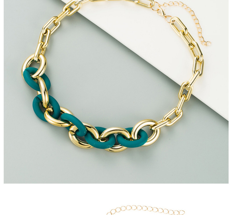 Fashion Blue-green Water Wave Chain Resin Ccb Geometric Color Contrast Necklace,Chains
