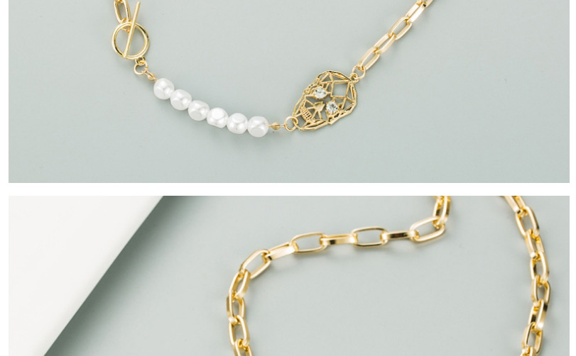 Fashion Gold Color Thick Chain Skull Pearl Alloy Diamond Necklace,Chains