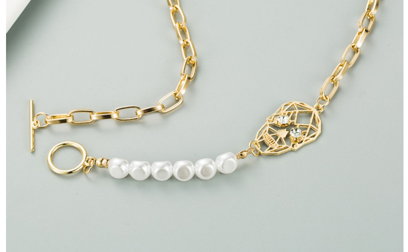 Fashion Gold Color Thick Chain Skull Pearl Alloy Diamond Necklace,Chains