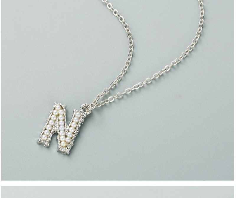 Fashion A Silver Color Alphabet Alloy Inlaid Pearl Necklace,Pendants