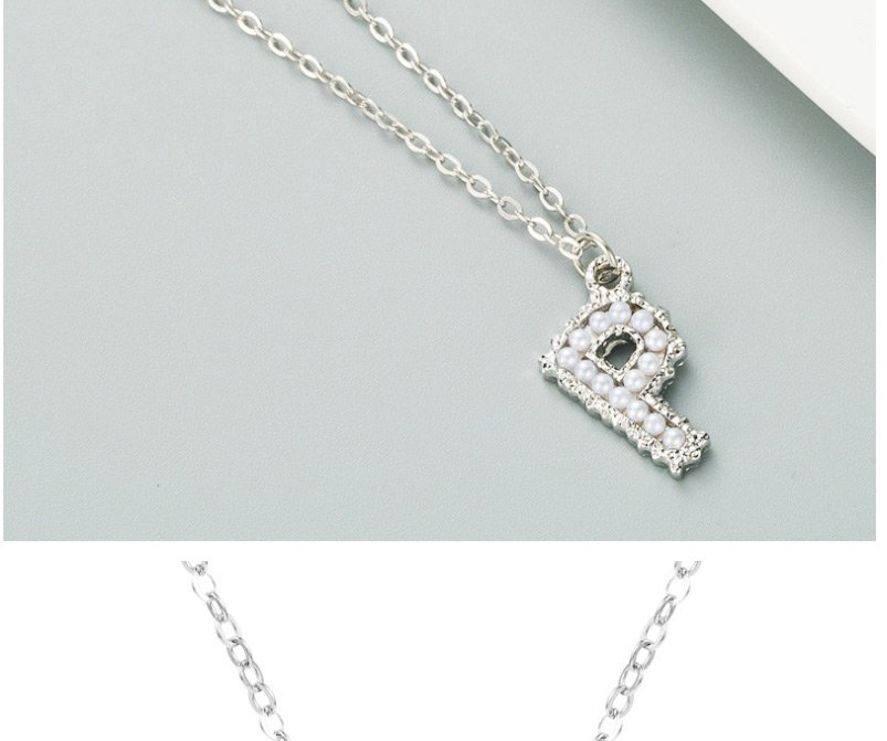 Fashion A Silver Color Alphabet Alloy Inlaid Pearl Necklace,Pendants
