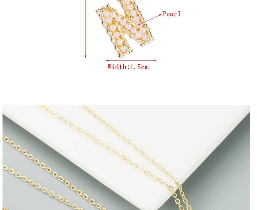 Fashion P Gold Color Alphabet Alloy Inlaid Pearl Necklace,Pendants