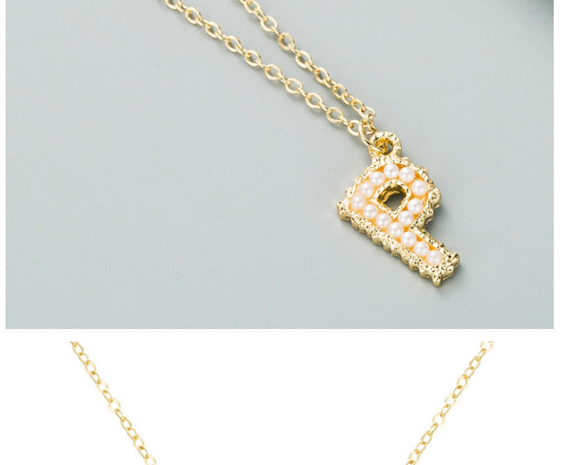 Fashion P Gold Color Alphabet Alloy Inlaid Pearl Necklace,Pendants