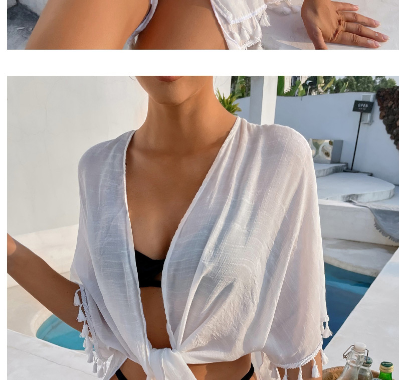 Fashion White Kimono Tassel Hood Coat Blouse,Sunscreen Shirts