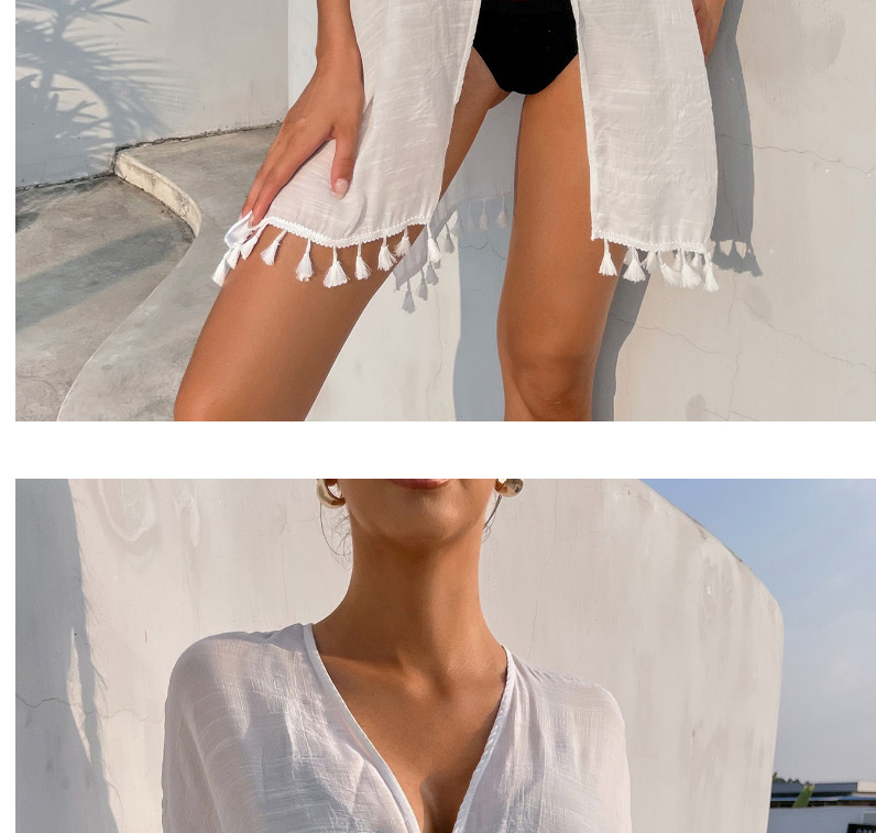 Fashion White Kimono Tassel Hood Coat Blouse,Sunscreen Shirts