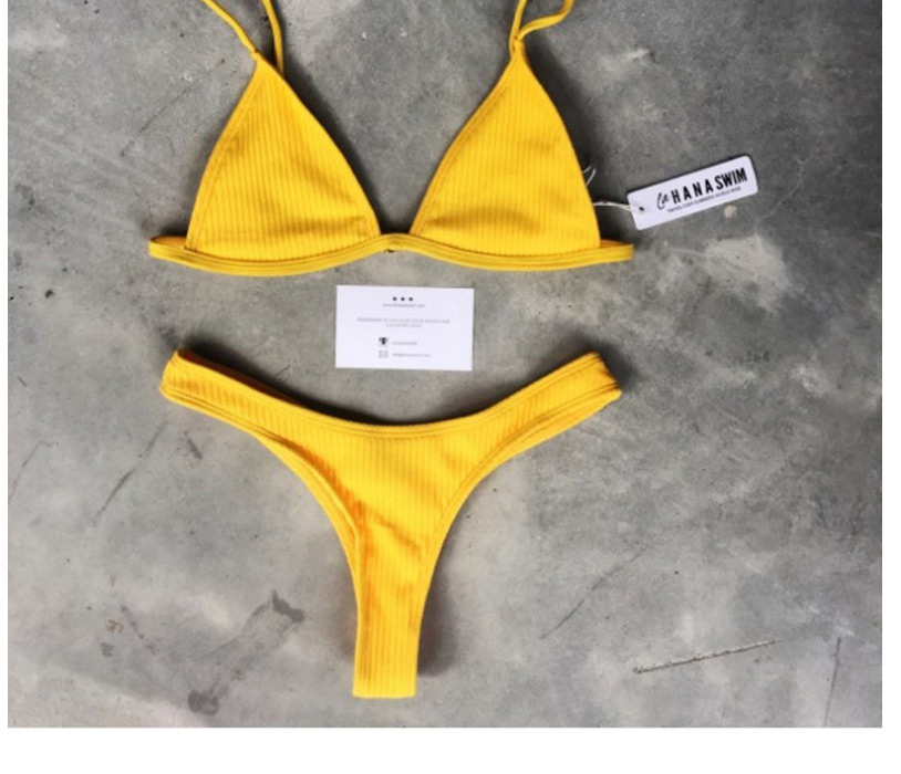 Fashion Yellow Solid Color Pit Strip Thong Split Swimsuit,Bikini Sets