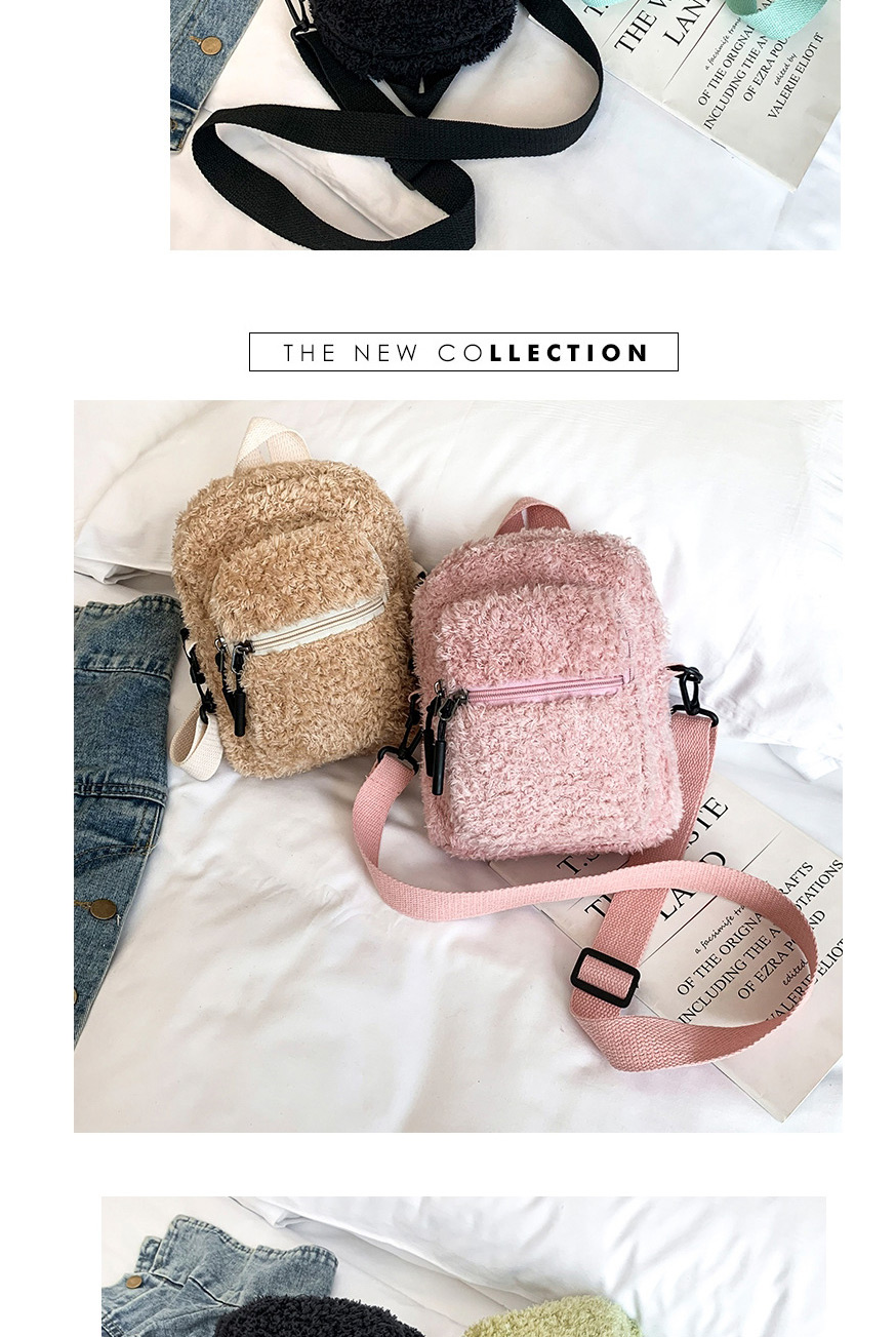 Fashion Pink Plush Zipper Solid Color One-shoulder Messenger Bag,Shoulder bags